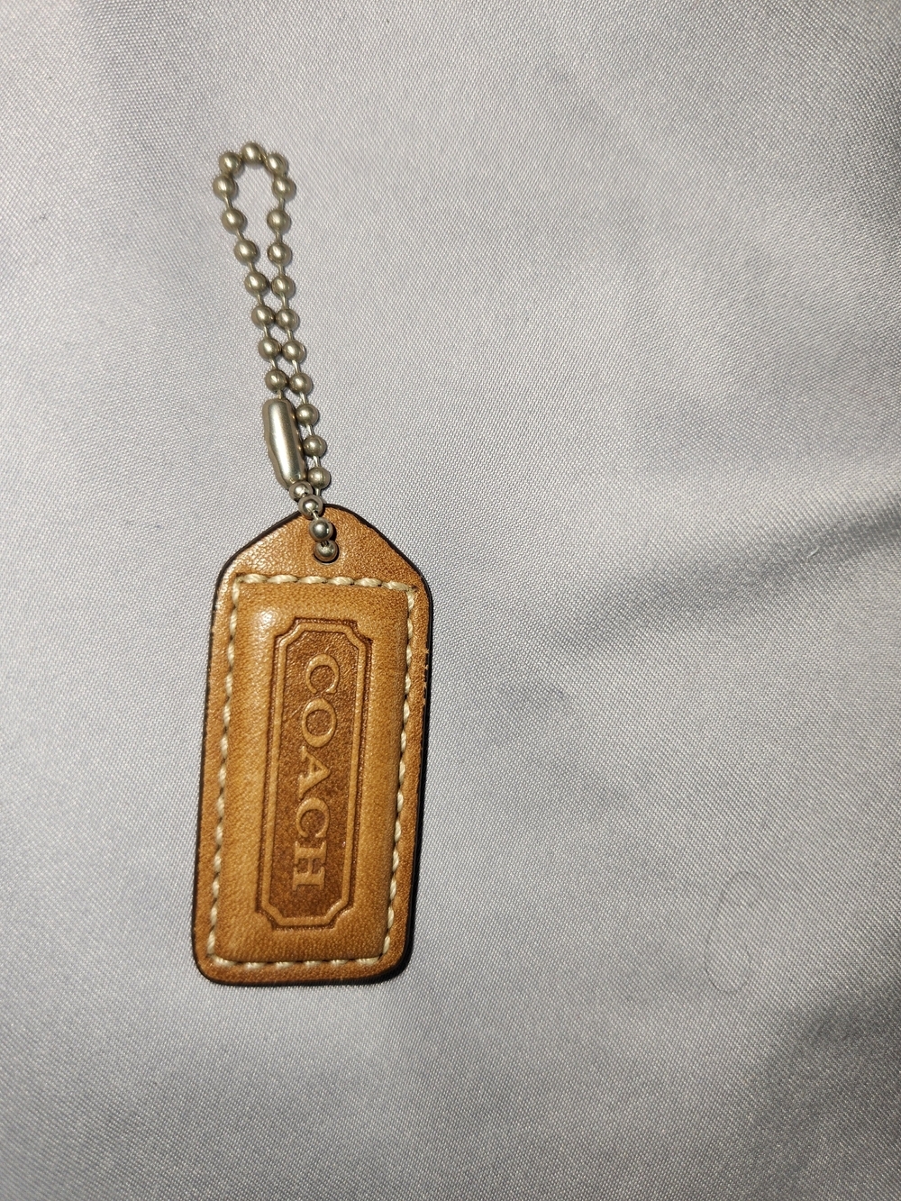 Coach Tan Leather Key Tag with Ball Chain